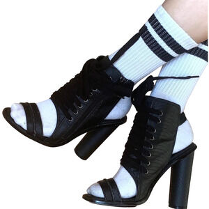 Nasty Gal Black Leather Heels Lace Up Snakeskin